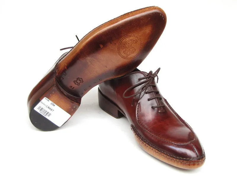 Paul Parkman Men's Side Handsewn Leather Split-toe Oxfords in Burgundy