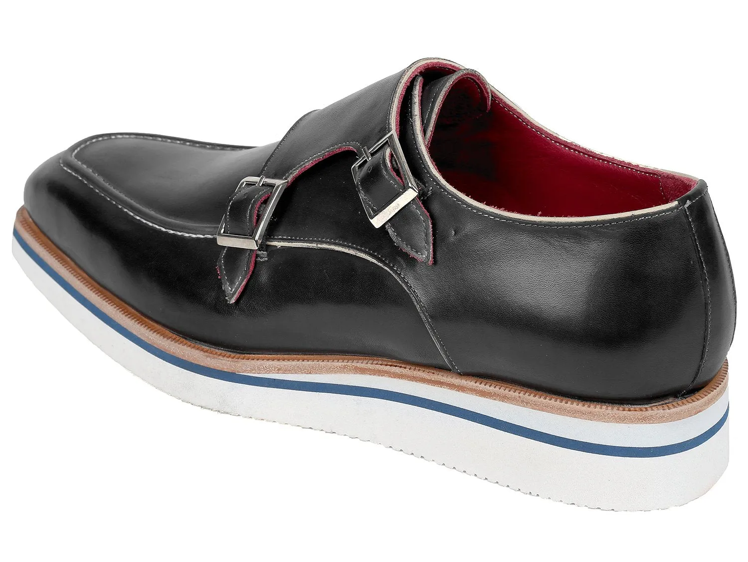 Paul Parkman Men's Smart Casual Monkstrap Leather Shoes in Black