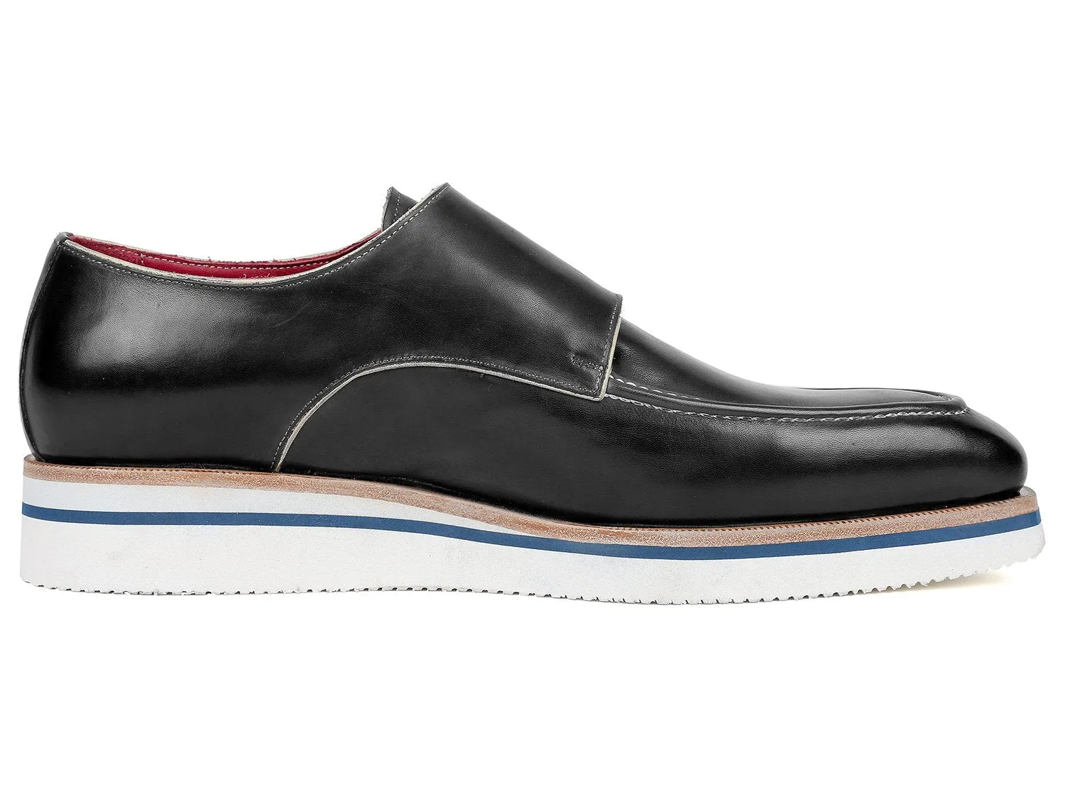 Paul Parkman Men's Smart Casual Monkstrap Leather Shoes in Black