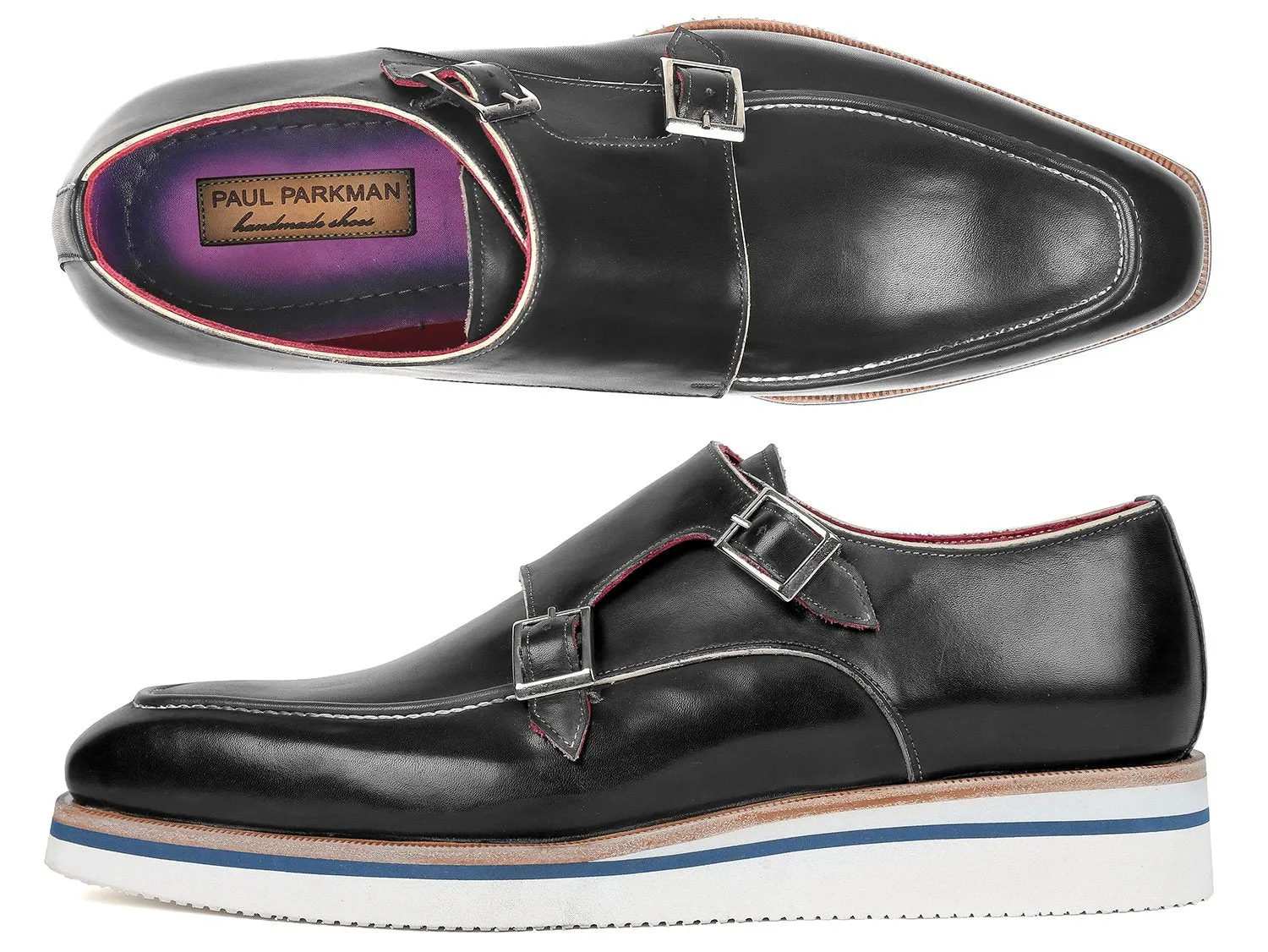 Paul Parkman Men's Smart Casual Monkstrap Leather Shoes in Black