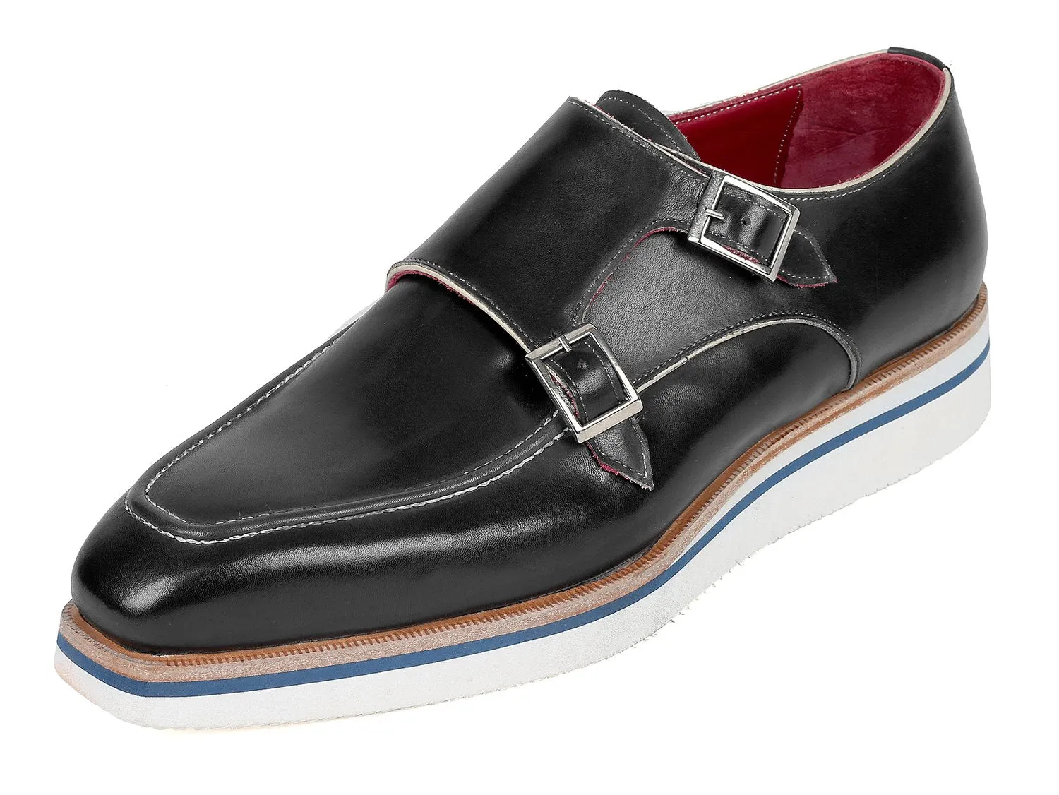 Paul Parkman Men's Smart Casual Monkstrap Leather Shoes in Black