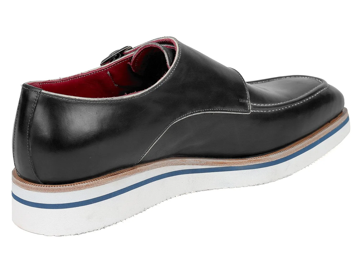 Paul Parkman Men's Smart Casual Monkstrap Leather Shoes in Black