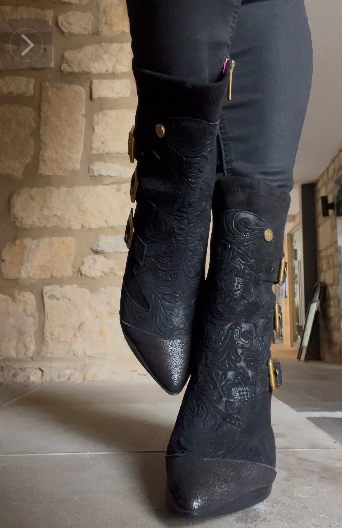 Peron - Black Flower Stretch high heel ankle boot- last pairs 37 and 38