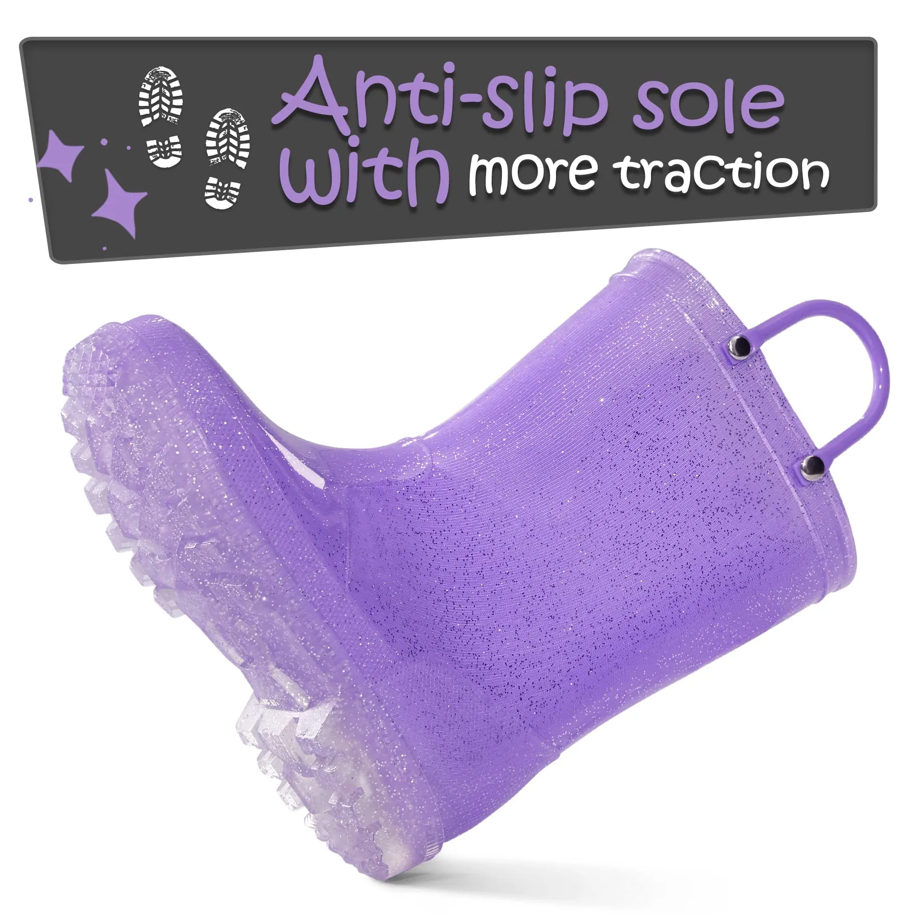 Pink/Purple/Silver Glitter Rubber Rain Boots