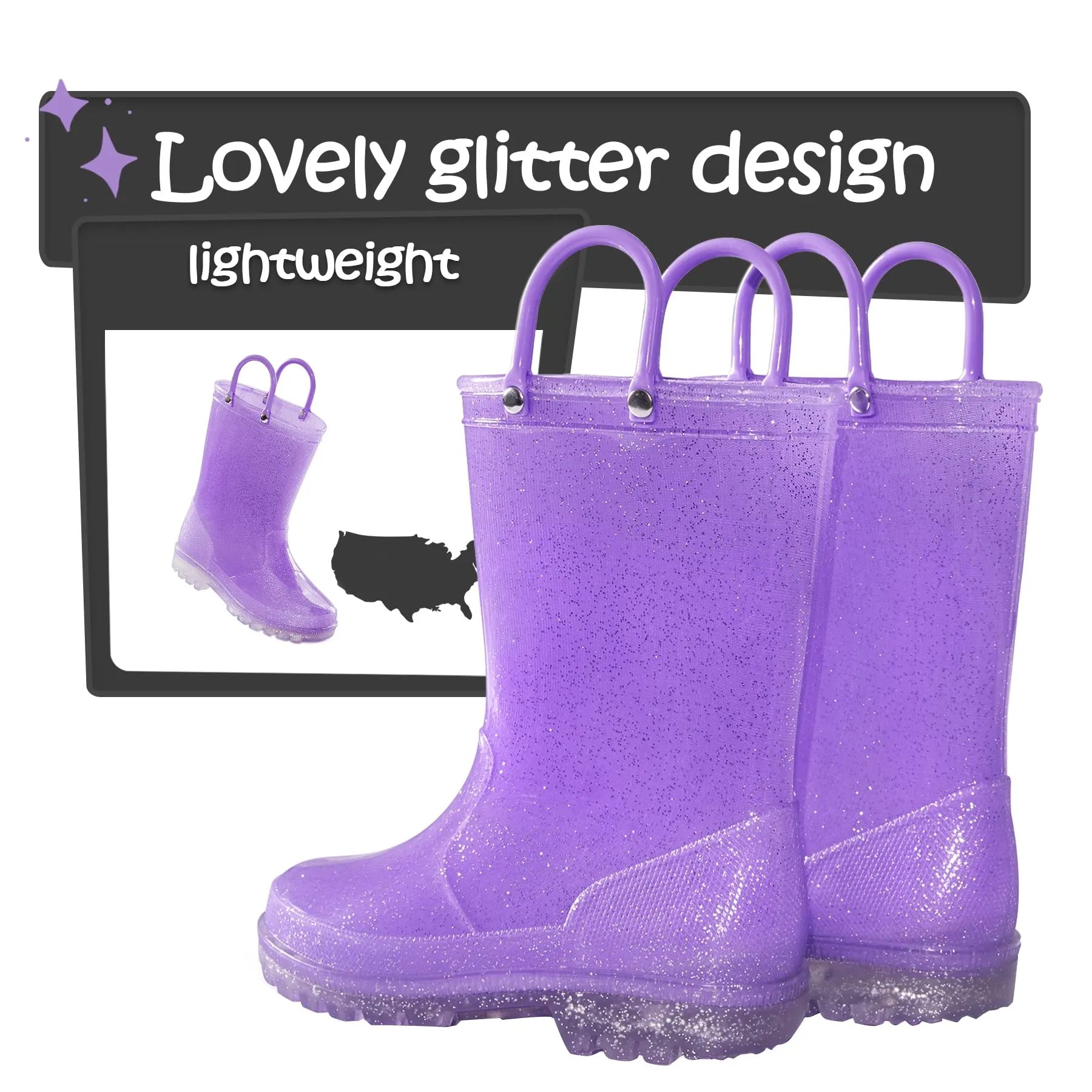 Pink/Purple/Silver Glitter Rubber Rain Boots