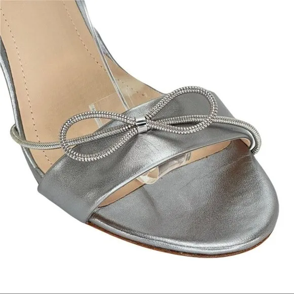 Pour La Victoire Elanna Grey Leather Metal Bow Accent Womens Heels