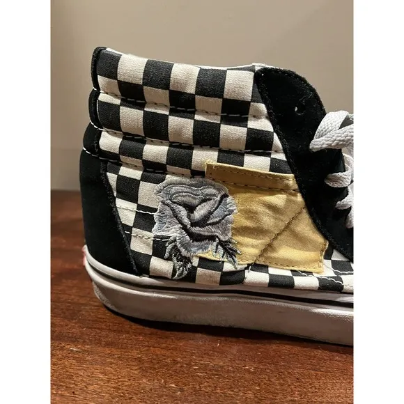 Rare VANS SK8-Hi Satin Rose Floral Patchwork Shoes Mens Size 8 Womens 9.5