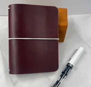 Ready-to-ship, PASSPORT Cover, Traveler's Notebook Burgundy w White Cord, Full-Grain Leather, 5-3/8"x8.5" (open flat)