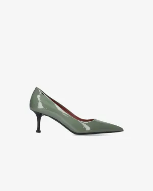 Sage Patent Leather Décolleté with Glossy Black Heel