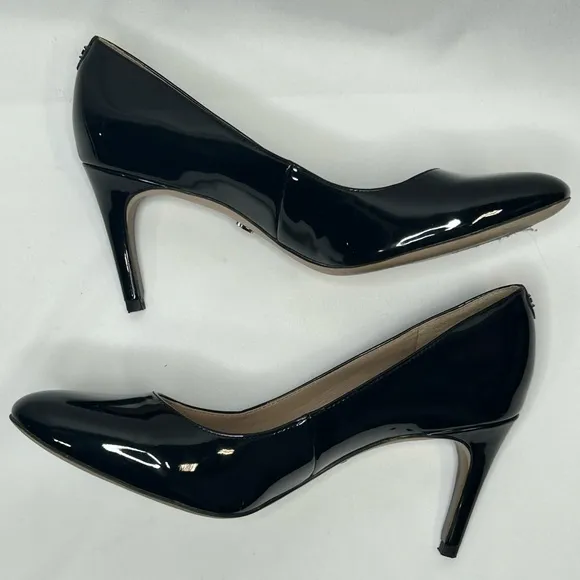 Sam Edelman Womens Elise Black Faux Patent Pumps, 6.5