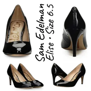 Sam Edelman Womens Elise Black Faux Patent Pumps, 6.5