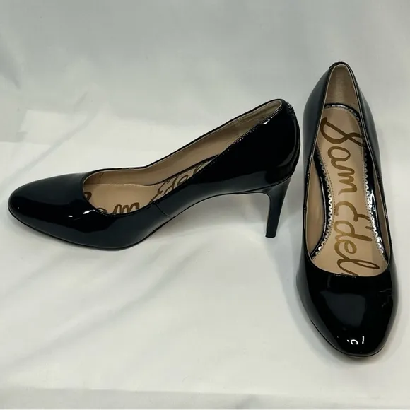 Sam Edelman Womens Elise Black Faux Patent Pumps, 6.5