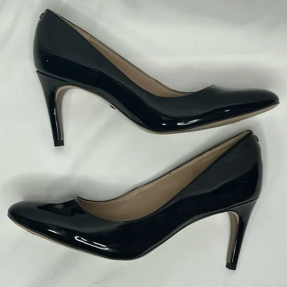 Sam Edelman Womens Elise Black Faux Patent Pumps, 6.5