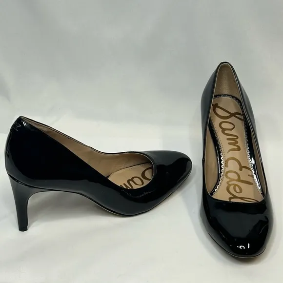 Sam Edelman Womens Elise Black Faux Patent Pumps, 6.5