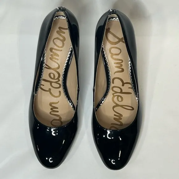 Sam Edelman Womens Elise Black Faux Patent Pumps, 6.5