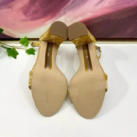 Sam Edelman Yaro Ankle Strap Sandal in Yellow Fabric Size 7