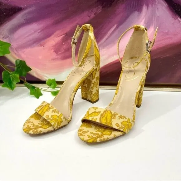 Sam Edelman Yaro Ankle Strap Sandal in Yellow Fabric Size 7