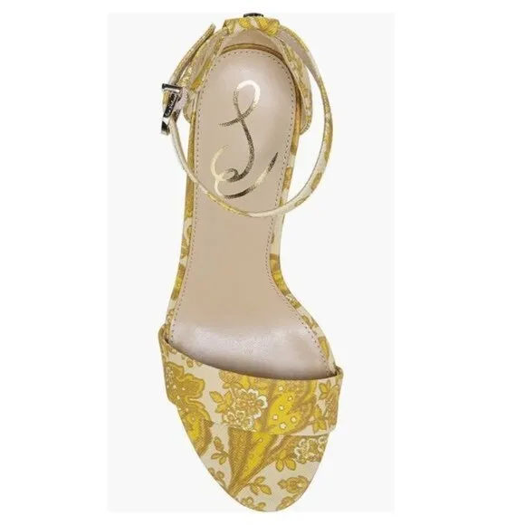 Sam Edelman Yaro Ankle Strap Sandal in Yellow Fabric Size 7