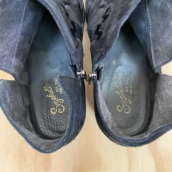 Seychelles Embroidered Black Suede Lantern Bootie