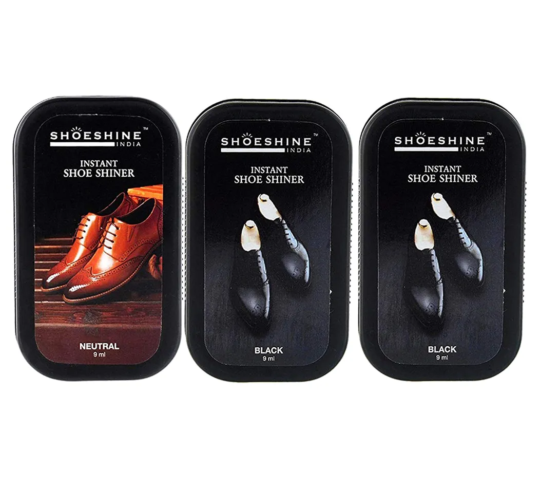 SHOESHINE shoe shiner 2 Black   1 Neutral (Pack of 3) - instant shoe shine sponge
