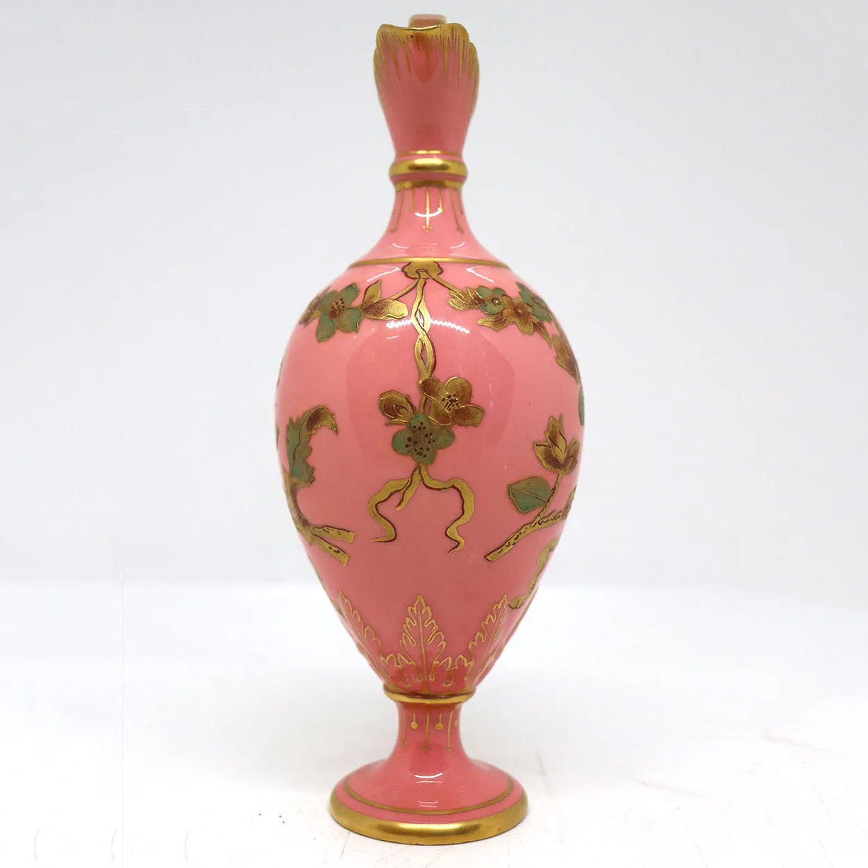 Small English Royal Crown Derby Porcelain Pink and Gilt Ewer