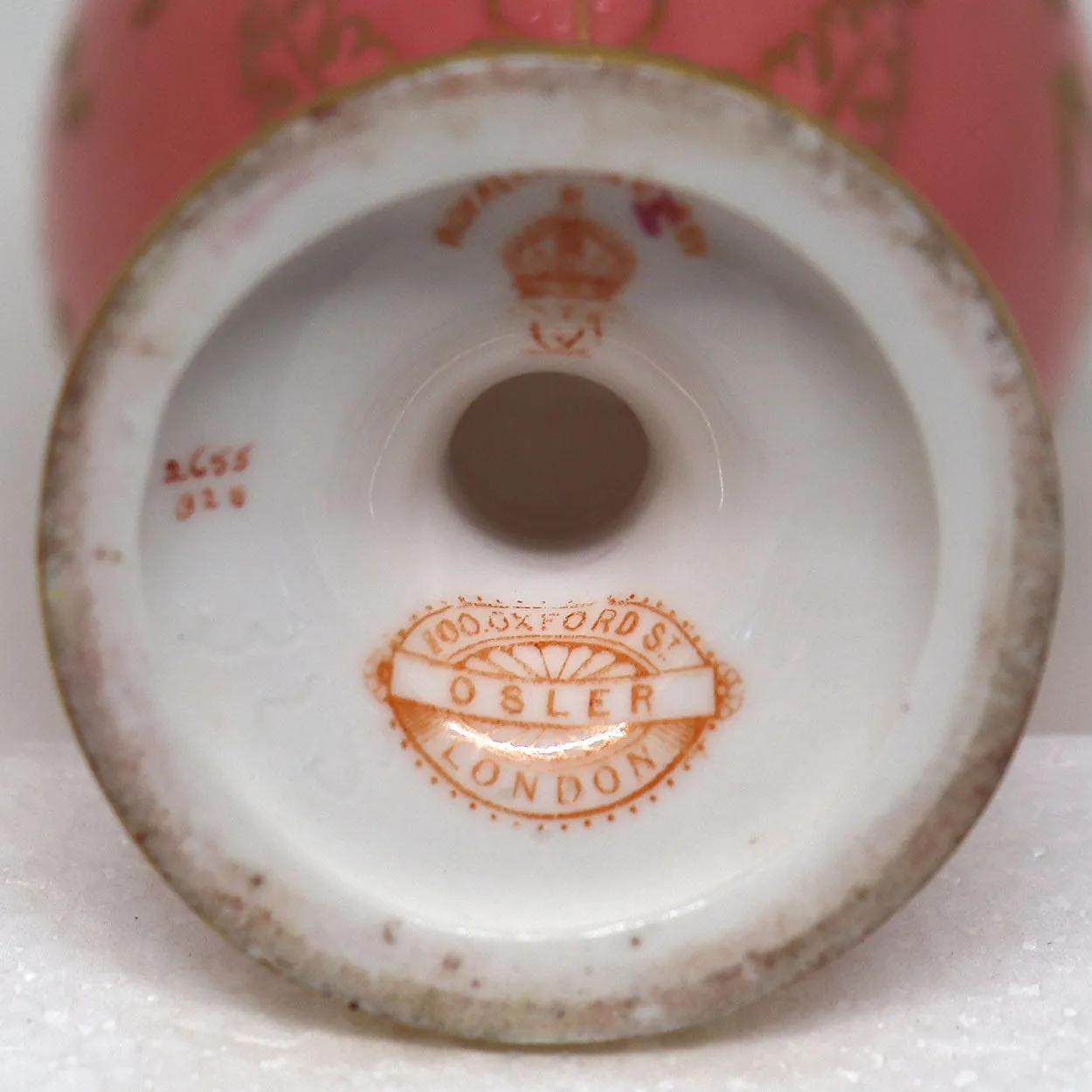 Small English Royal Crown Derby Porcelain Pink and Gilt Ewer