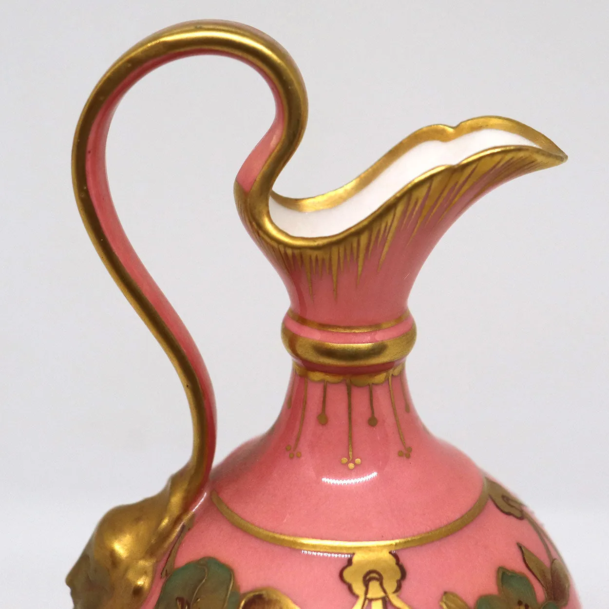 Small English Royal Crown Derby Porcelain Pink and Gilt Ewer