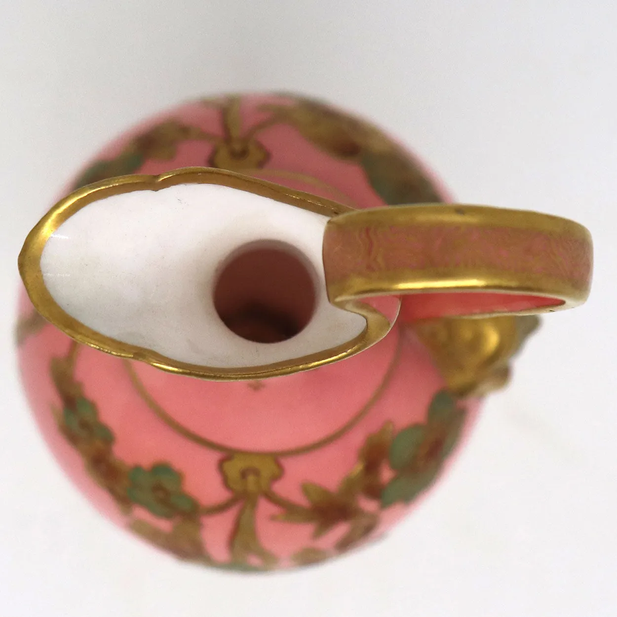 Small English Royal Crown Derby Porcelain Pink and Gilt Ewer