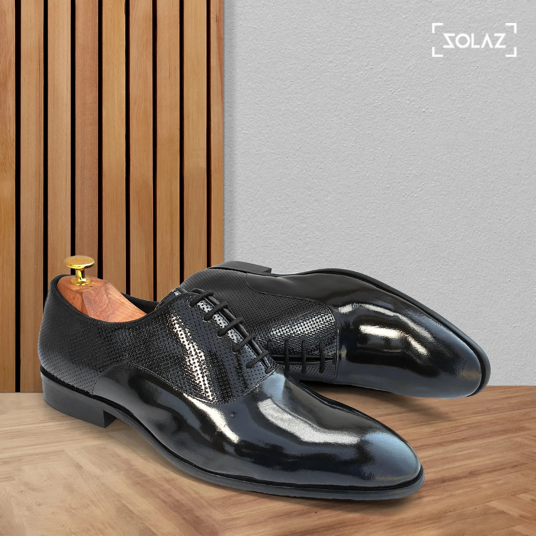 Solaz Black Patent Dress Oxford Shoes Made of Real Leather for Men