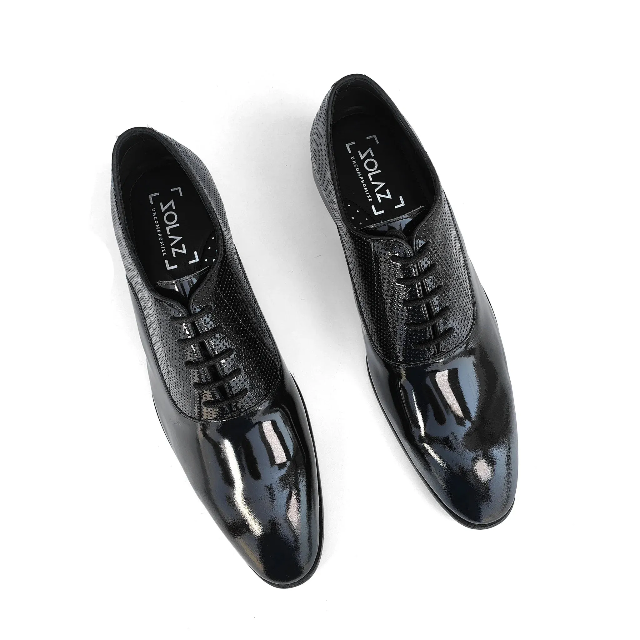 Solaz Black Patent Dress Oxford Shoes Made of Real Leather for Men