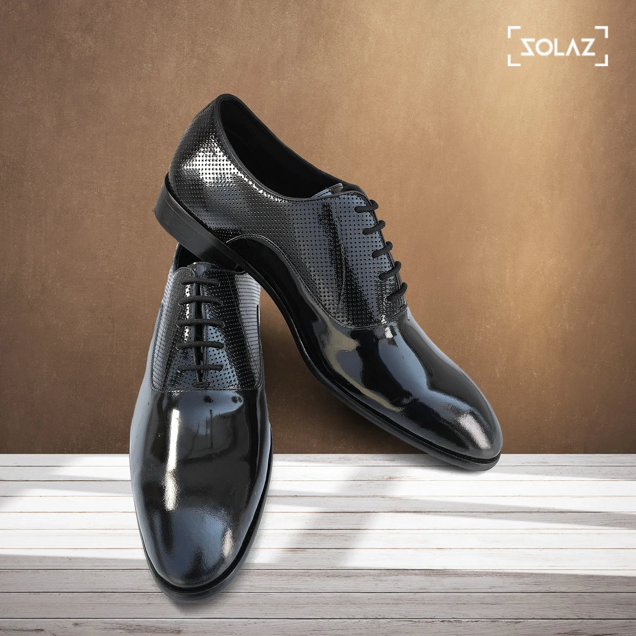 Solaz Black Patent Dress Oxford Shoes Made of Real Leather for Men
