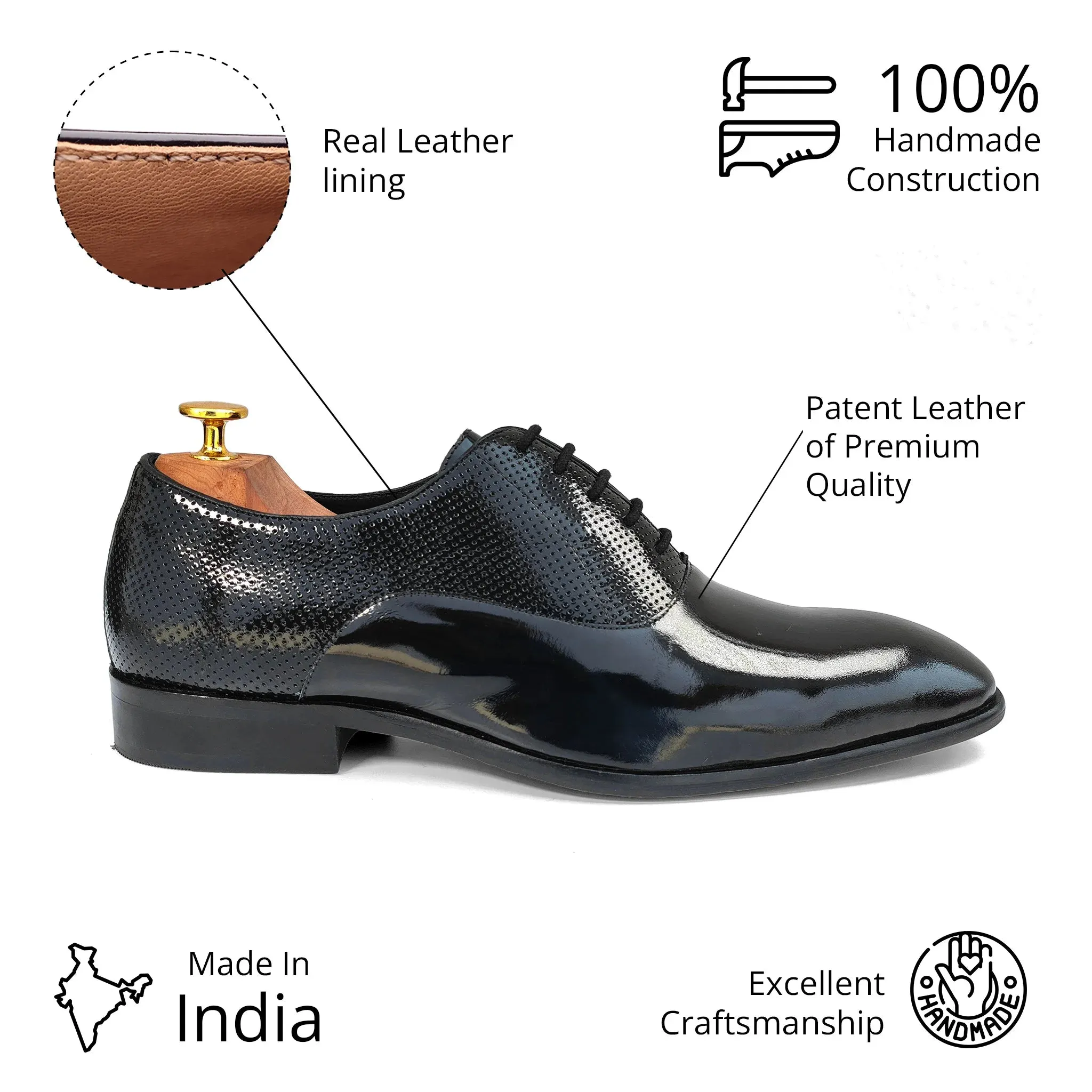 Solaz Black Patent Dress Oxford Shoes Made of Real Leather for Men