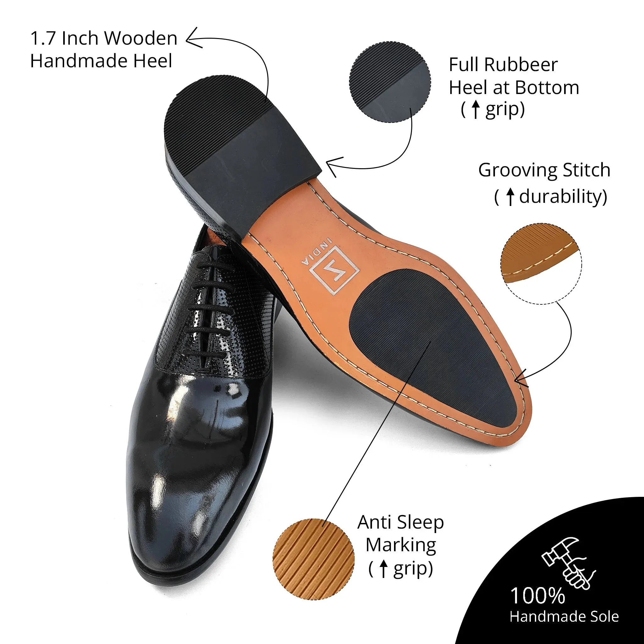 Solaz Black Patent Dress Oxford Shoes Made of Real Leather for Men