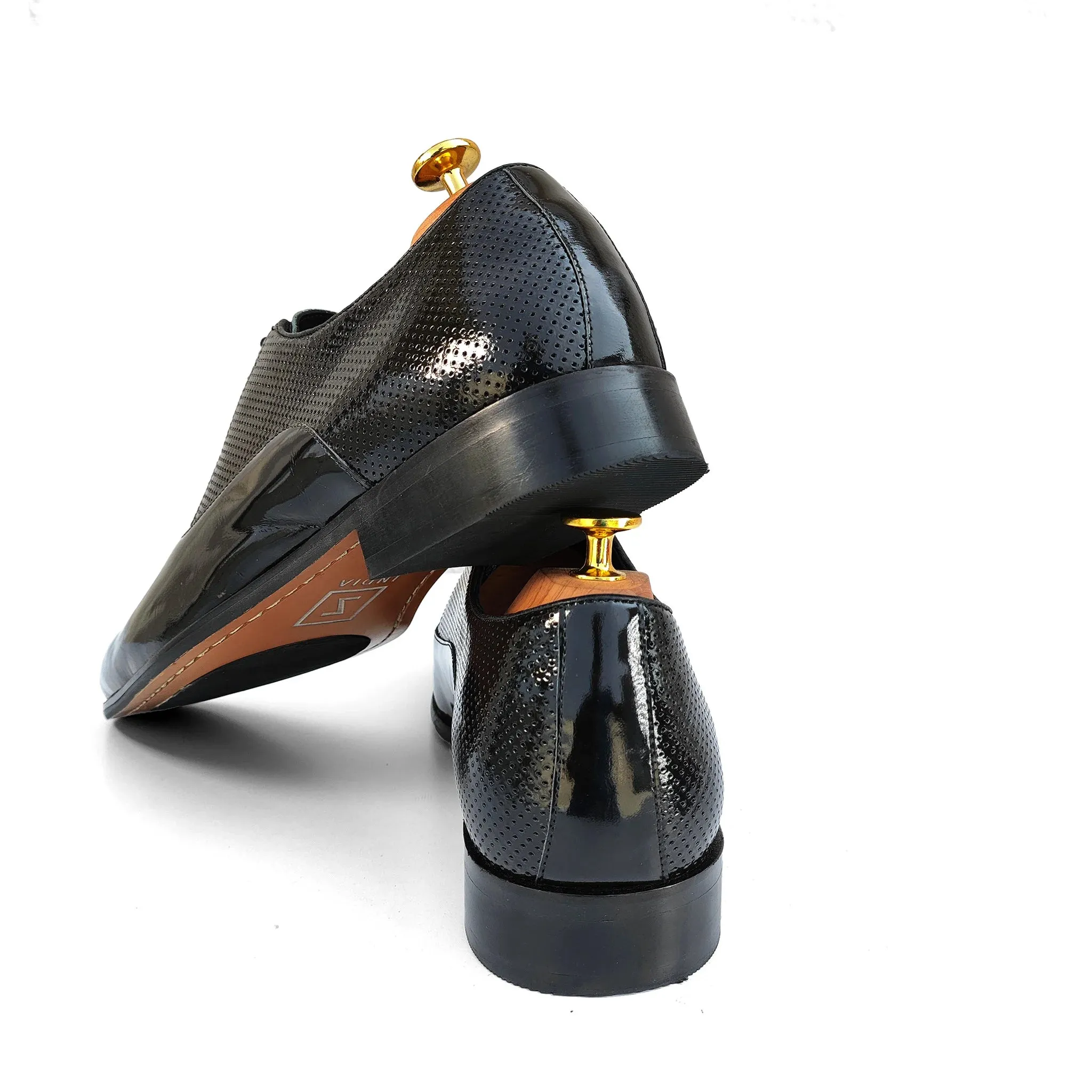 Solaz Black Patent Dress Oxford Shoes Made of Real Leather for Men