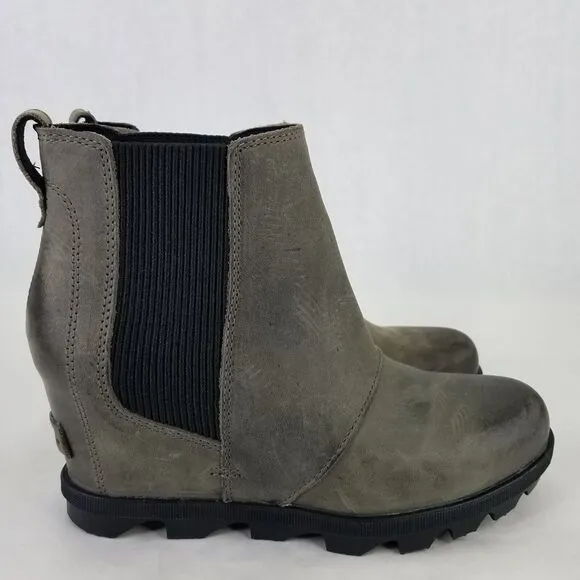 SOREL Boot Women 7.5 Joan Of Arctic Wedge II Chelsea Bootie Grey Leather Pull On