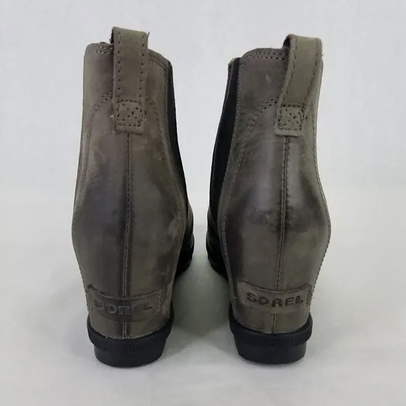 SOREL Boot Women 7.5 Joan Of Arctic Wedge II Chelsea Bootie Grey Leather Pull On
