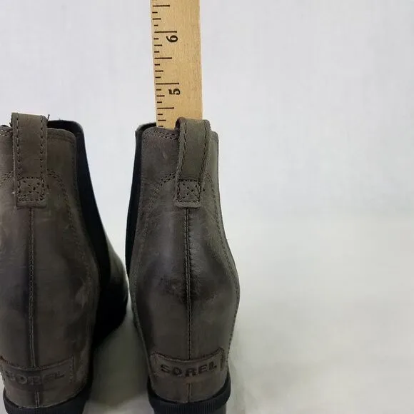 SOREL Boot Women 7.5 Joan Of Arctic Wedge II Chelsea Bootie Grey Leather Pull On