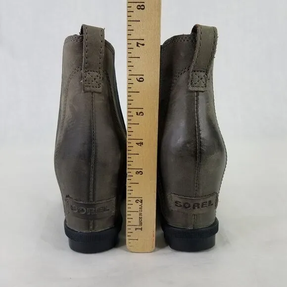 SOREL Boot Women 7.5 Joan Of Arctic Wedge II Chelsea Bootie Grey Leather Pull On
