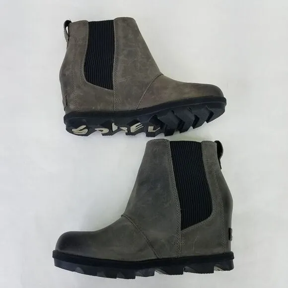SOREL Boot Women 7.5 Joan Of Arctic Wedge II Chelsea Bootie Grey Leather Pull On