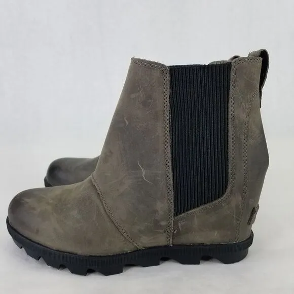 SOREL Boot Women 7.5 Joan Of Arctic Wedge II Chelsea Bootie Grey Leather Pull On