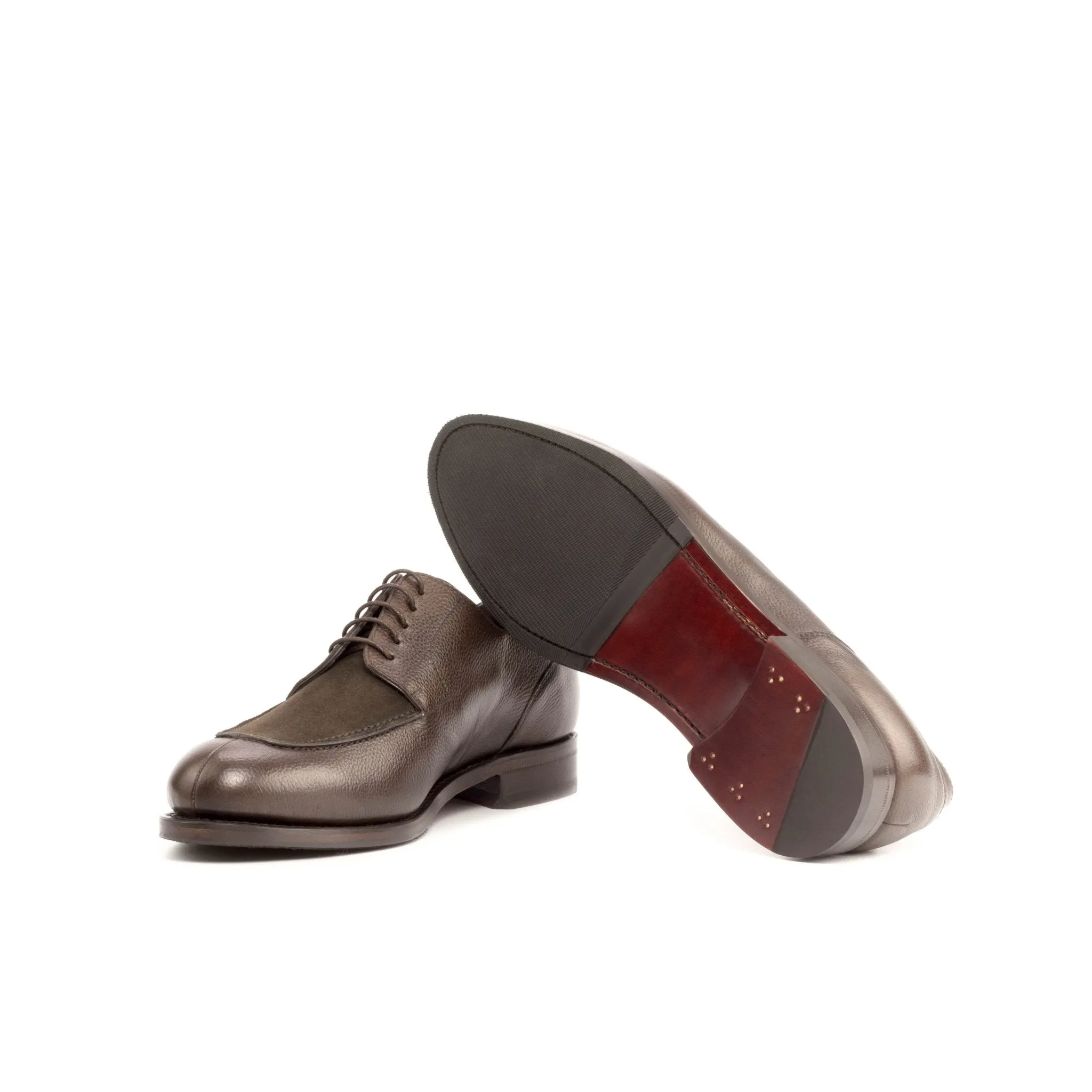 Split Toe Derby in Dark Brown Suede and Dark Brown Painted Full Grain Box Calf