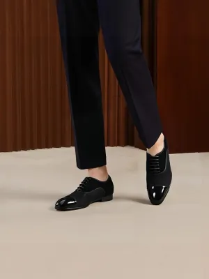 Spring new velvet stitching waffle patent leather toe men's casual Oxford shoes European and American wedding lace-up formal shoes