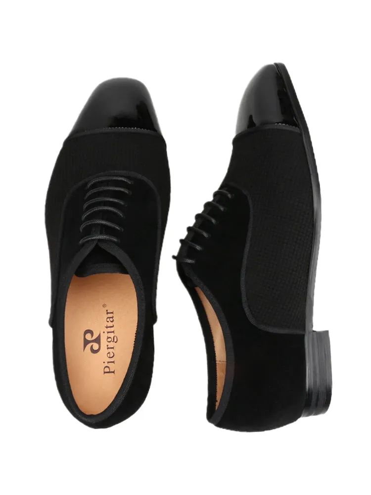Spring new velvet stitching waffle patent leather toe men's casual Oxford shoes European and American wedding lace-up formal shoes