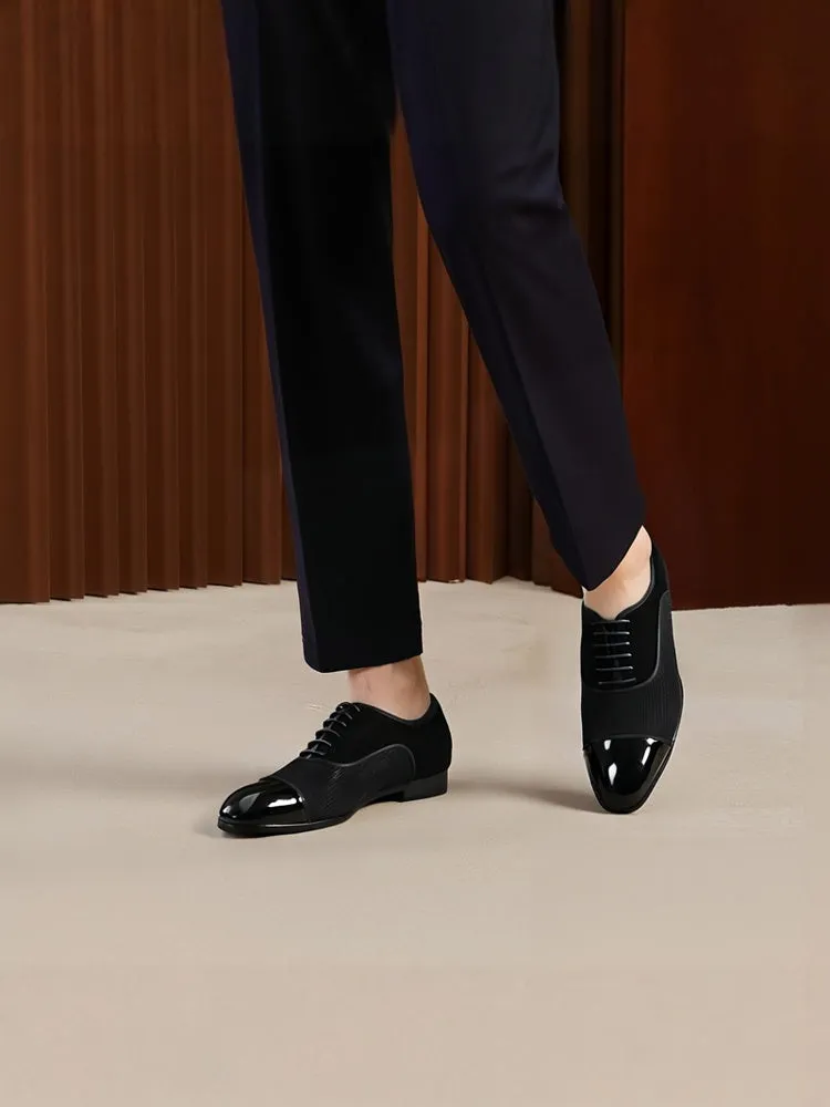 Spring new velvet stitching waffle patent leather toe men's casual Oxford shoes European and American wedding lace-up formal shoes