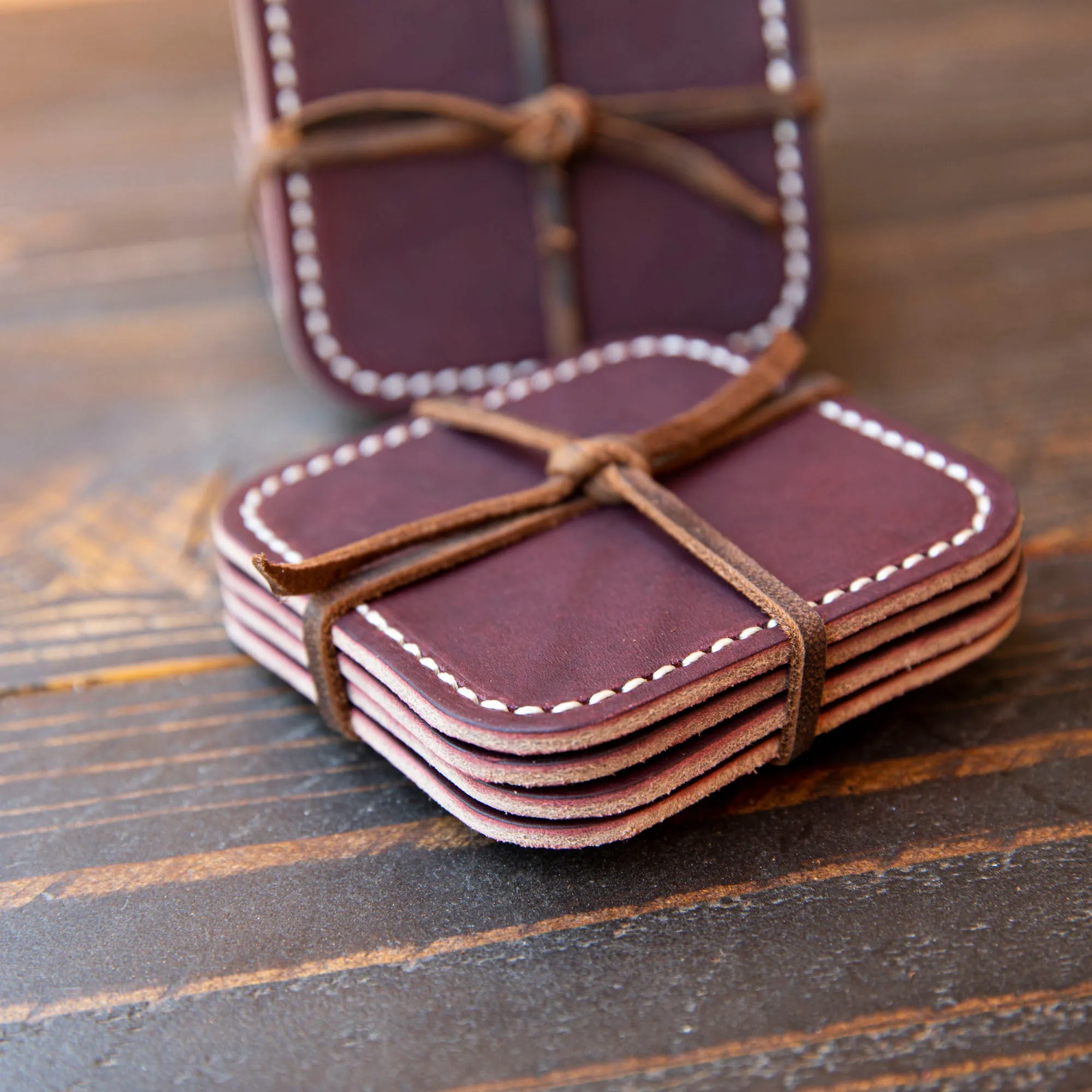 Square Latigo Leather Coasters | Set of 4