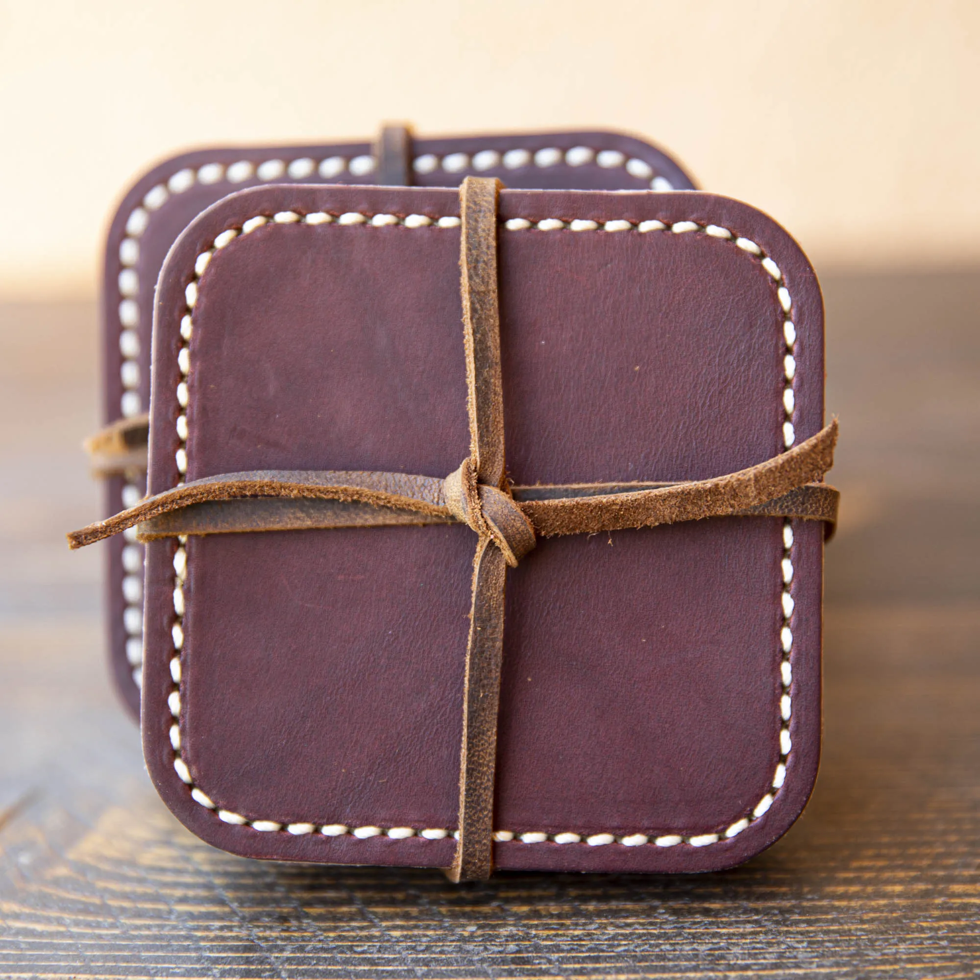 Square Latigo Leather Coasters | Set of 4
