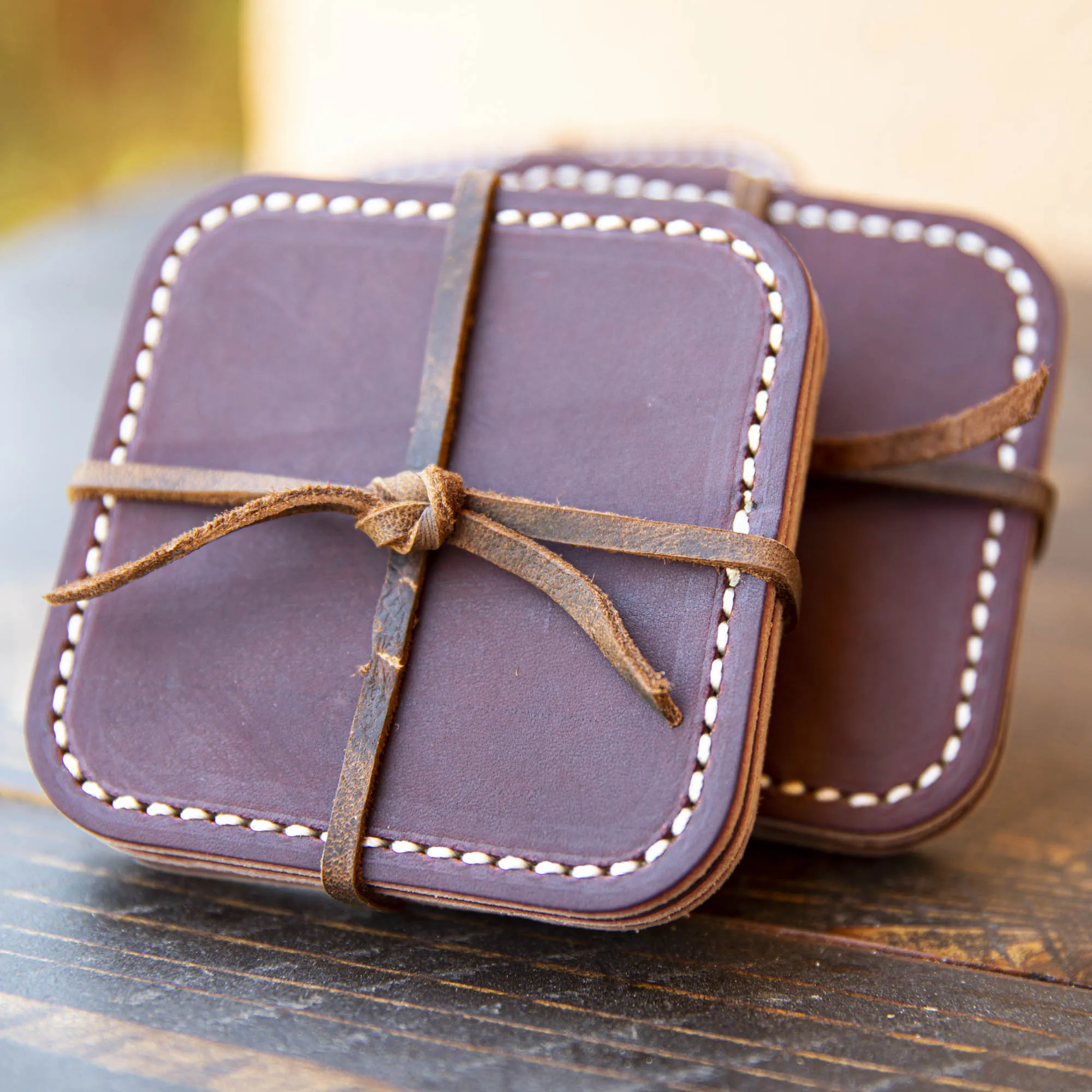 Square Latigo Leather Coasters | Set of 4