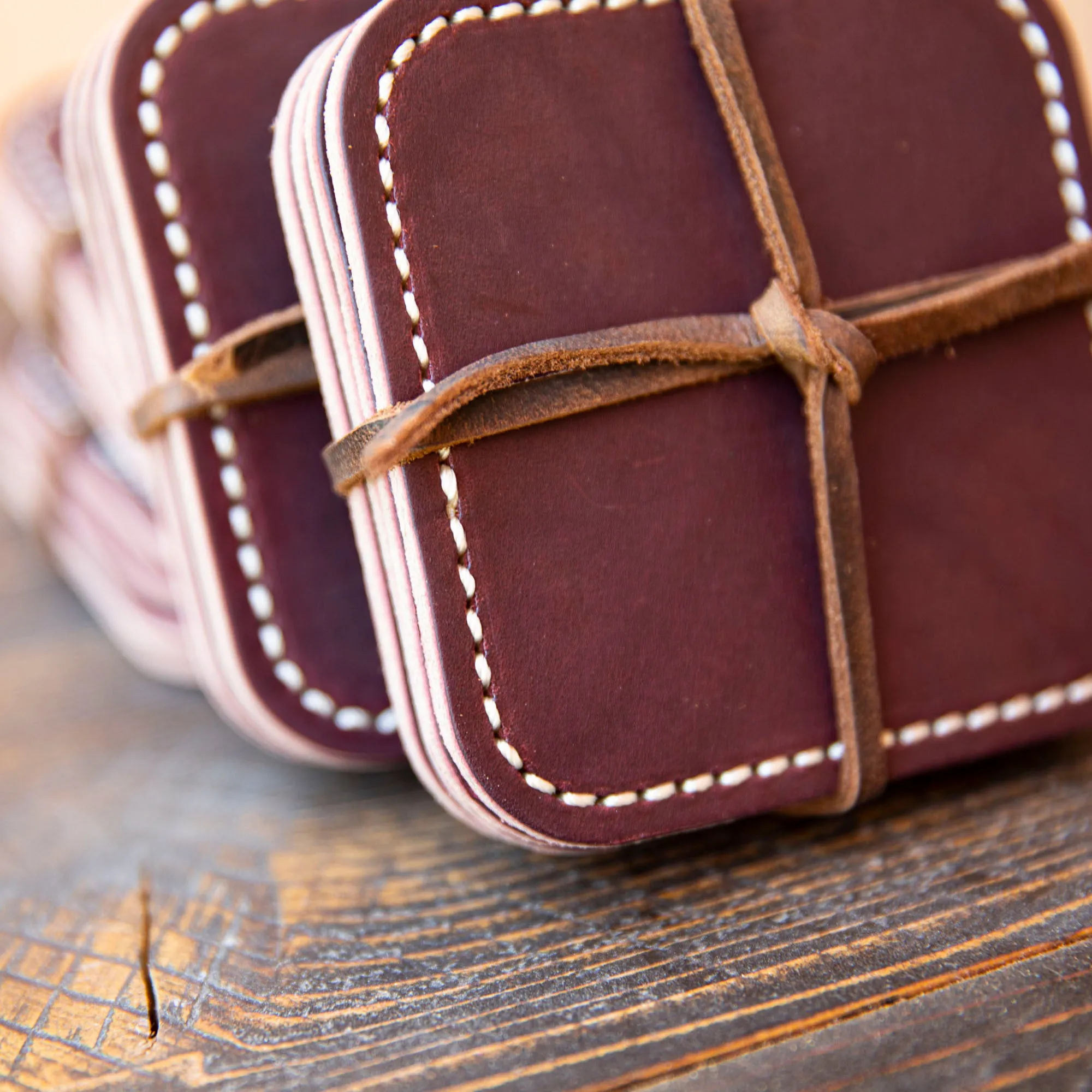 Square Latigo Leather Coasters | Set of 4