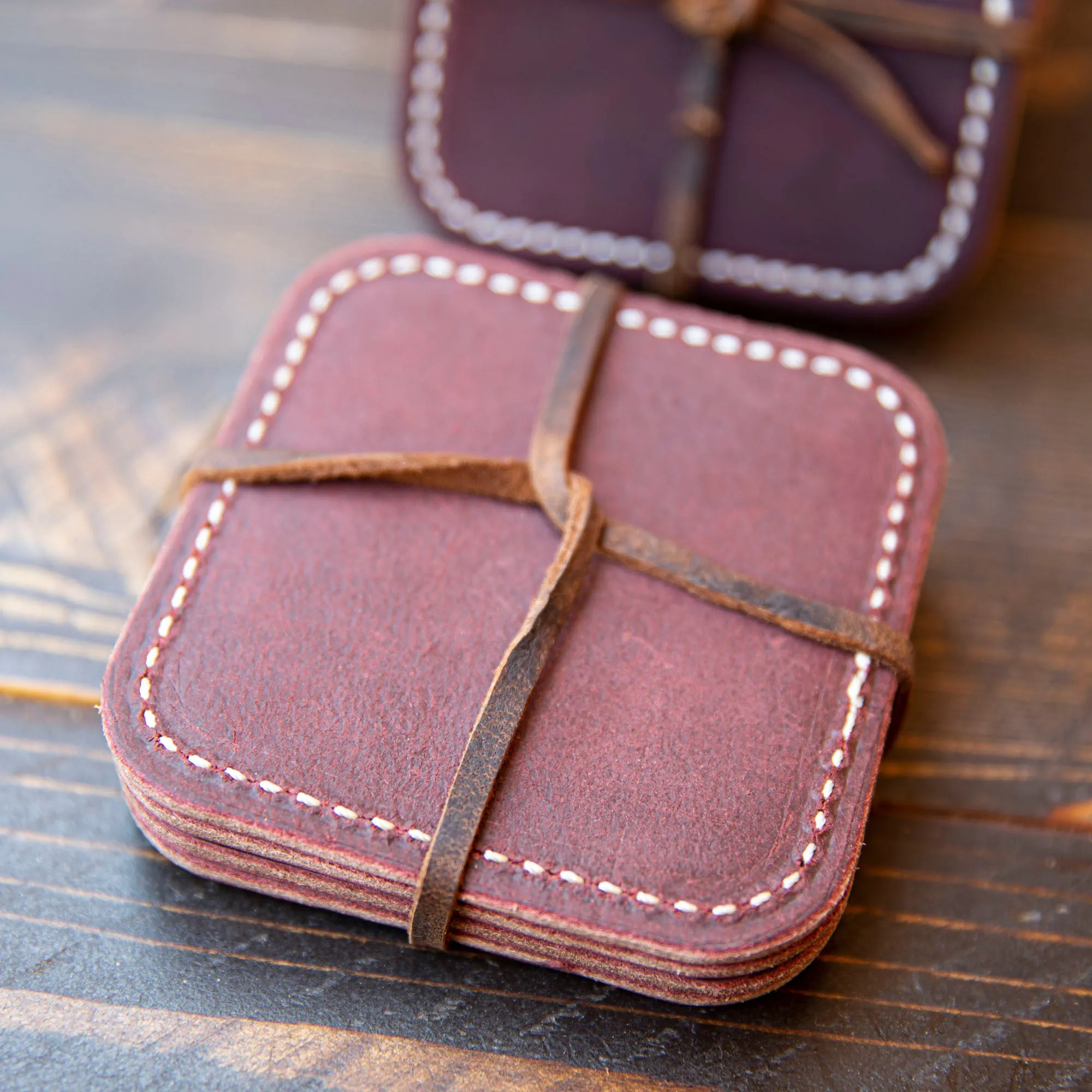 Square Latigo Leather Coasters | Set of 4