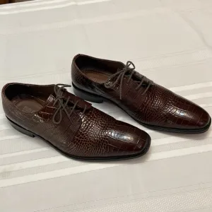 Stacy Adams Mens Brown Croc Print All Leather Oxford Dress Shoe - EUC size 10